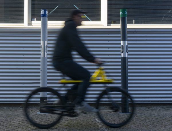 Blurry man on bike